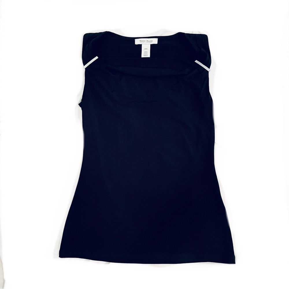 White House Black Market Black Cowl Neck Sleeveless Top With Silver Accents
